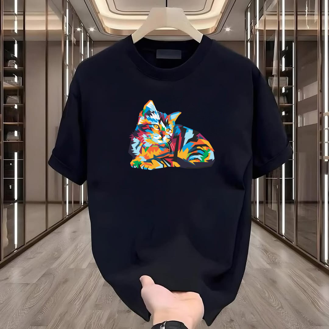Renkli Kedi Baskılı Tshirt