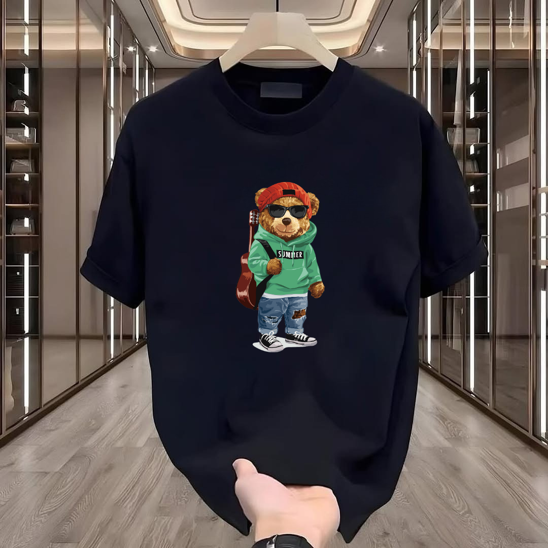 Gitarlı Ayı Baskılı Tshirt